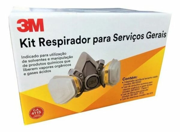 Kit Respirador 3M 6200 Semi Facial Serviços Gerais 2 Filtros