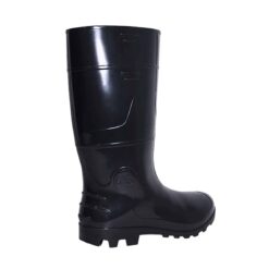 Bota PVC Preta Cano Longo impermeável Kadesh Linha Safety Boots, parte traseira na diagonal.