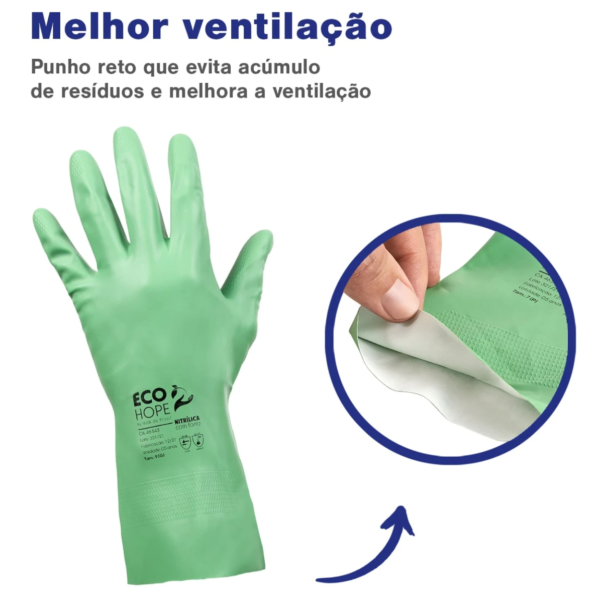 Luva Nitrílica Eco Hope com Forro Verde Volk CA 46543 - Imagem 2