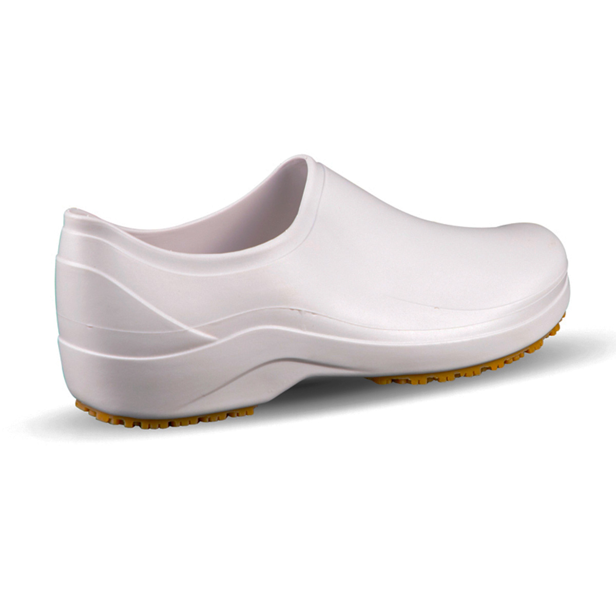 Sapato Antiderrapante Branco Steelflex apontado de lado para a diagonal direita