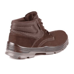 Visão da parte da trás da Bota Nobuck Bracol Dubai Bico Composite de lado, cor marrom, com detalhes em mesh e sola antiderrapante