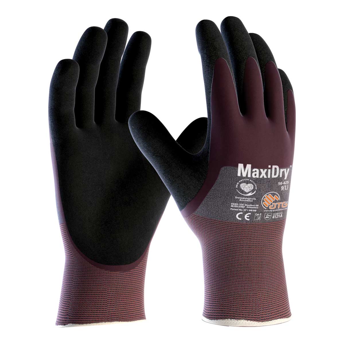 Luvas MaxiDry 3/4 Contra Óleo Graxa Químico Cor Roxa e Preto, ideal para manuseio de peças oleosas ou molhadas.