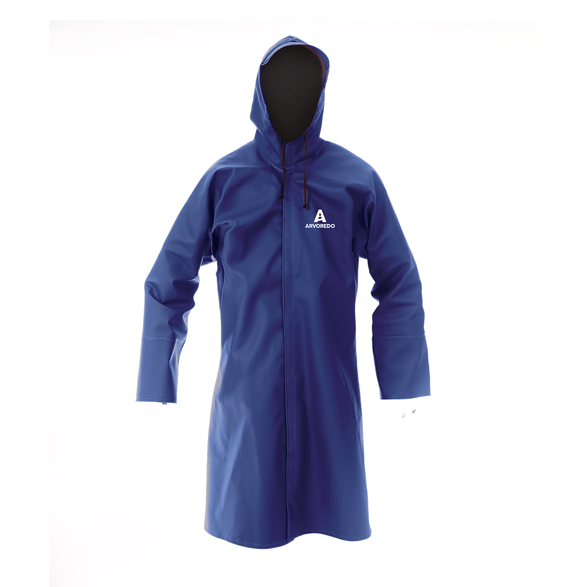 Capa de Chuva Longa Azul de Nylon Emborrachado Impermeável com Fechamento em Velcro Arvoredo