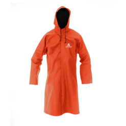 Capa de Chuva Longa Laranja de Nylon Emborrachado Impermeável com Fechamento em Velcro Arvoredo