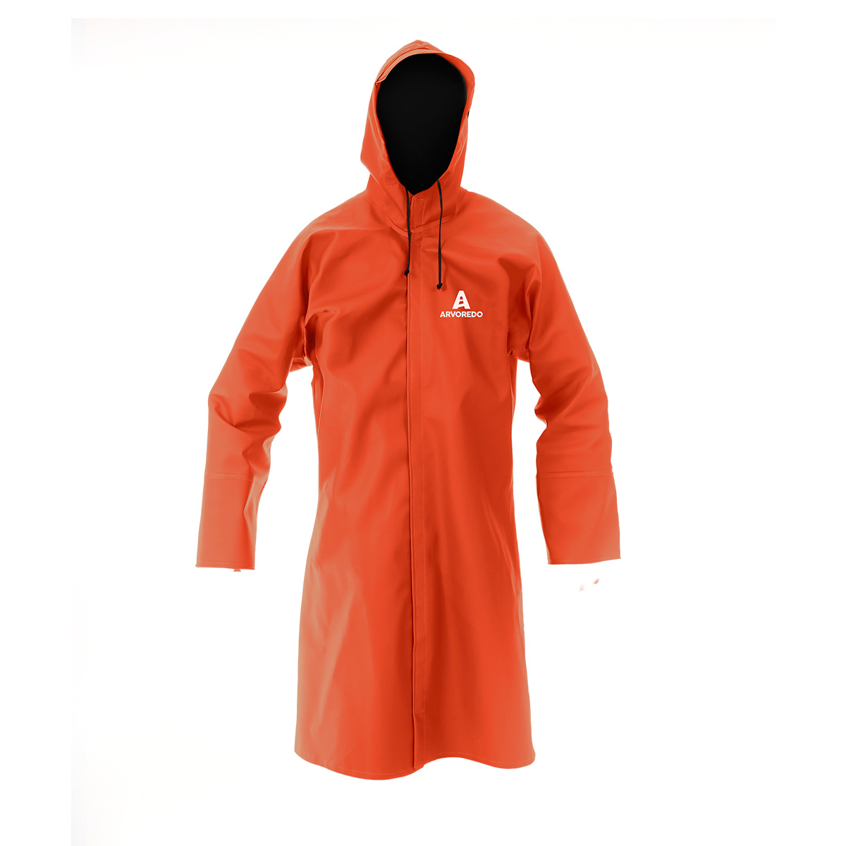 Capa de Chuva Longa Laranja de Nylon Emborrachado Impermeável com Fechamento em Velcro Arvoredo