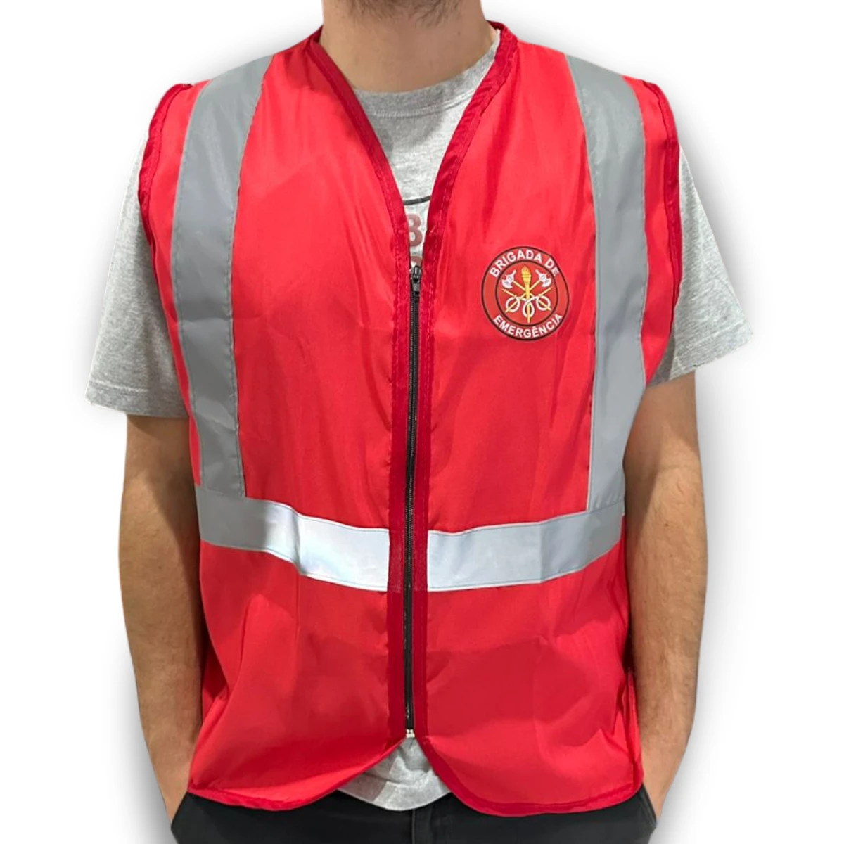 Colete Refletivo para Brigadista sem Bolso Vermelho Tipo Blusão H/H