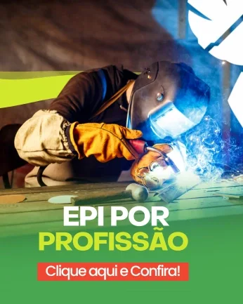Soldador realizando o processo de soldagem com o texto abaixo: "EPI POR PROFISSÃO"