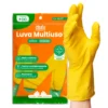 Luvas multiuso de látex amarela para diversas tarefas, com formato anatômico confortável, resistente e com textura antiderrapante, ideal para proteção e segurança no trabalho.