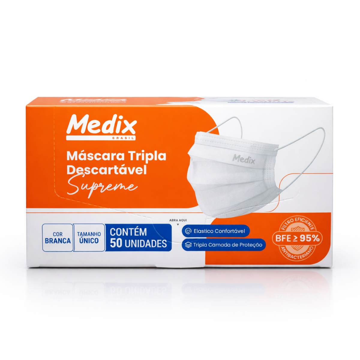 Máscara Descartável Tripla com Elástico Branca Medix - 50 unid.