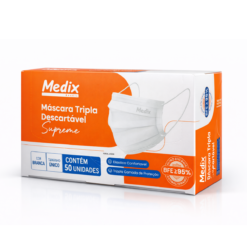 Máscara Descartável Tripla com Elástico Branca Medix - 50 unid. - Imagem 2
