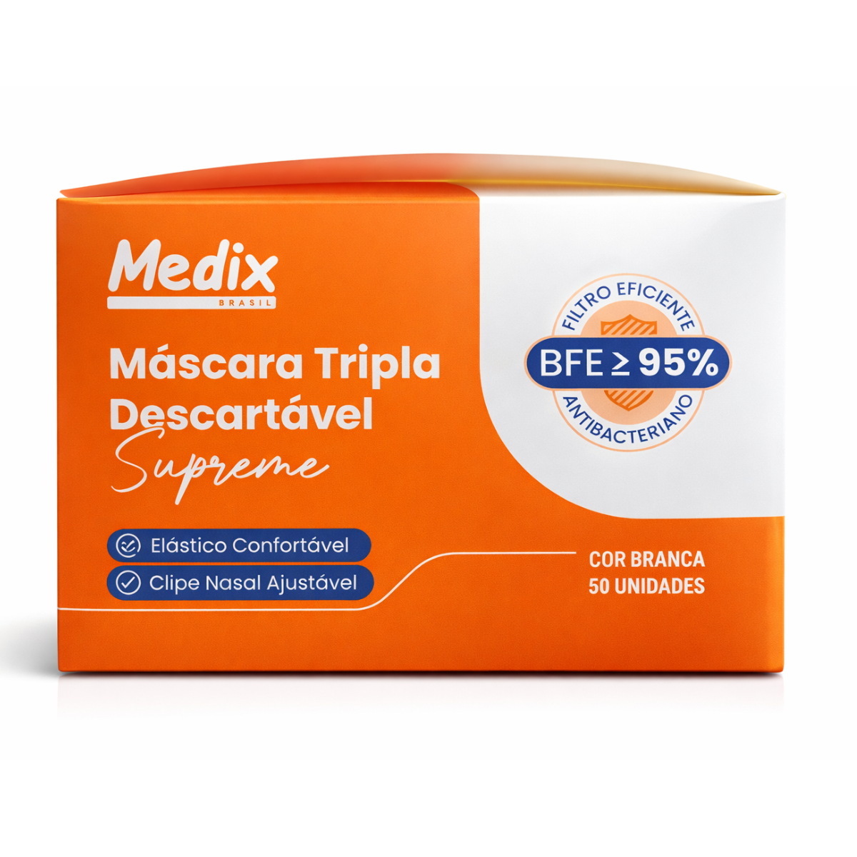Máscara Descartável Tripla com Elástico Branca Medix - 50 unid. - Imagem 3