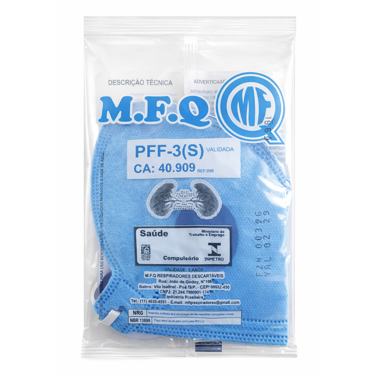 Respirador PFF3 com Válvula Azul MFQ CA 40909 - Imagem 2