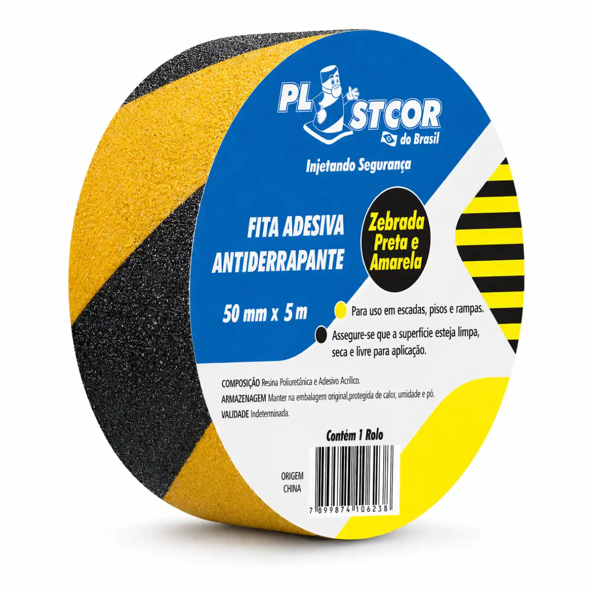 Fita Antiderrapante Zebrada 50mm x 5m Plastcor