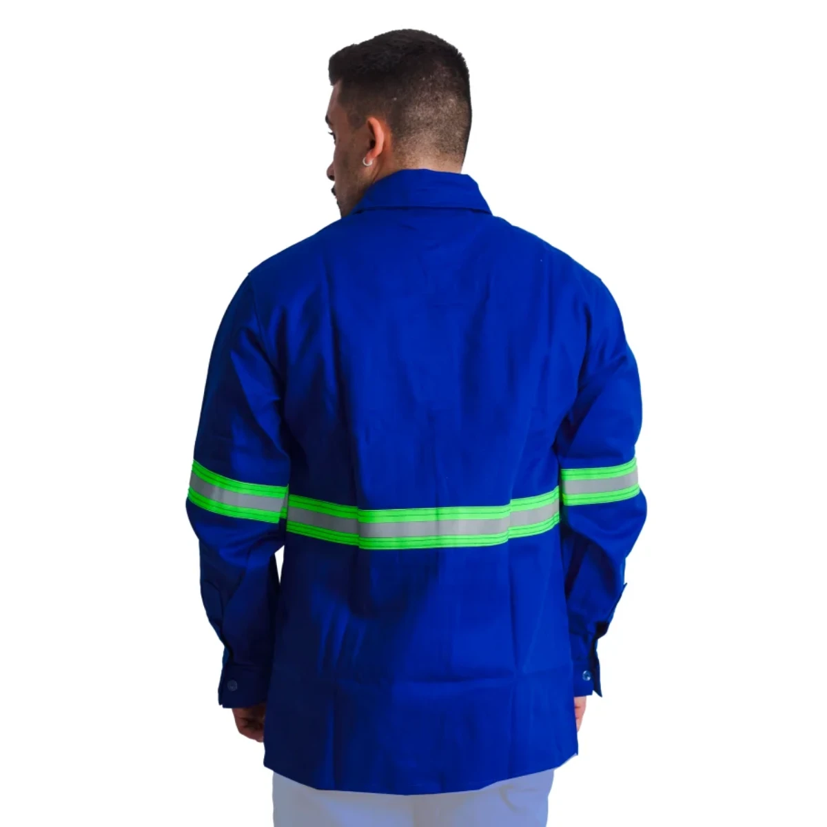 Camisa NR10 Azul Refletivo Verde Antichama Risco 2 Eletricista